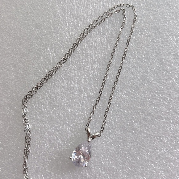 Silver Plated Teardrop Cubic Zirconia Pendant Necklace - Picture 4 of 6